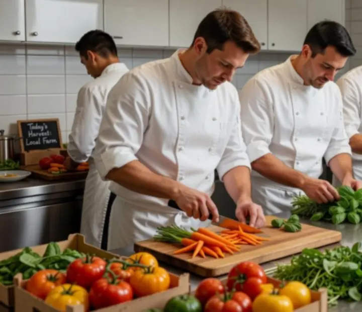 Chefs et équipe en cuisine travaillant ensemble dans un bistro moderne.